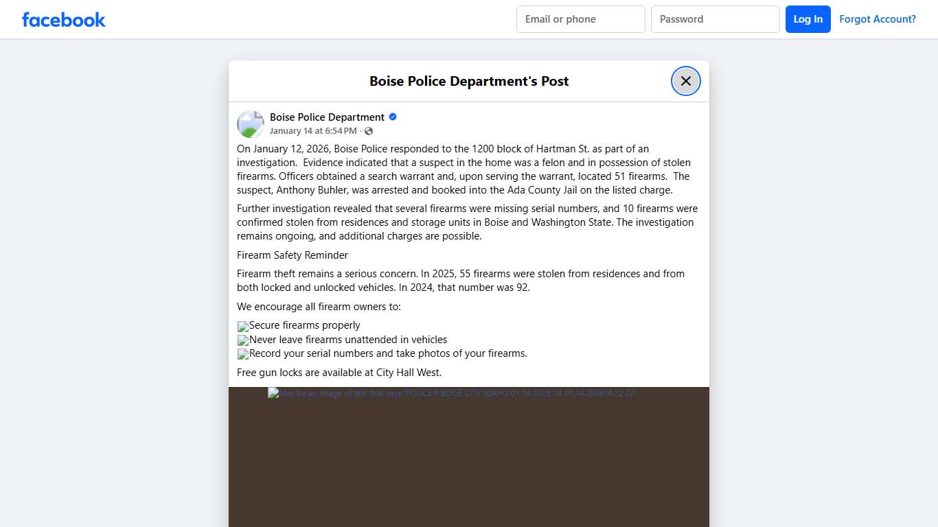 On January 12, 2026, Boise... - Boise Police Department Facebook