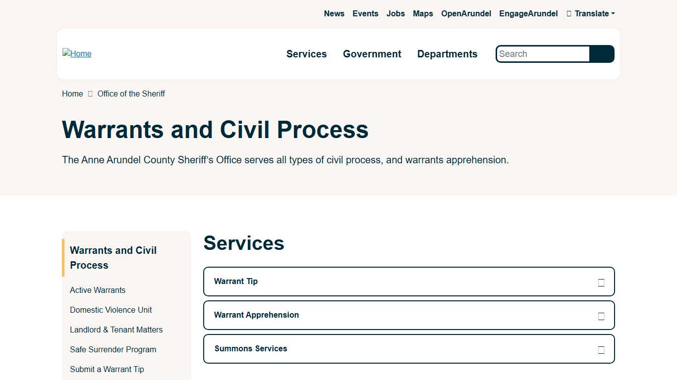 Warrants and Civil Process Anne Arundel County Government